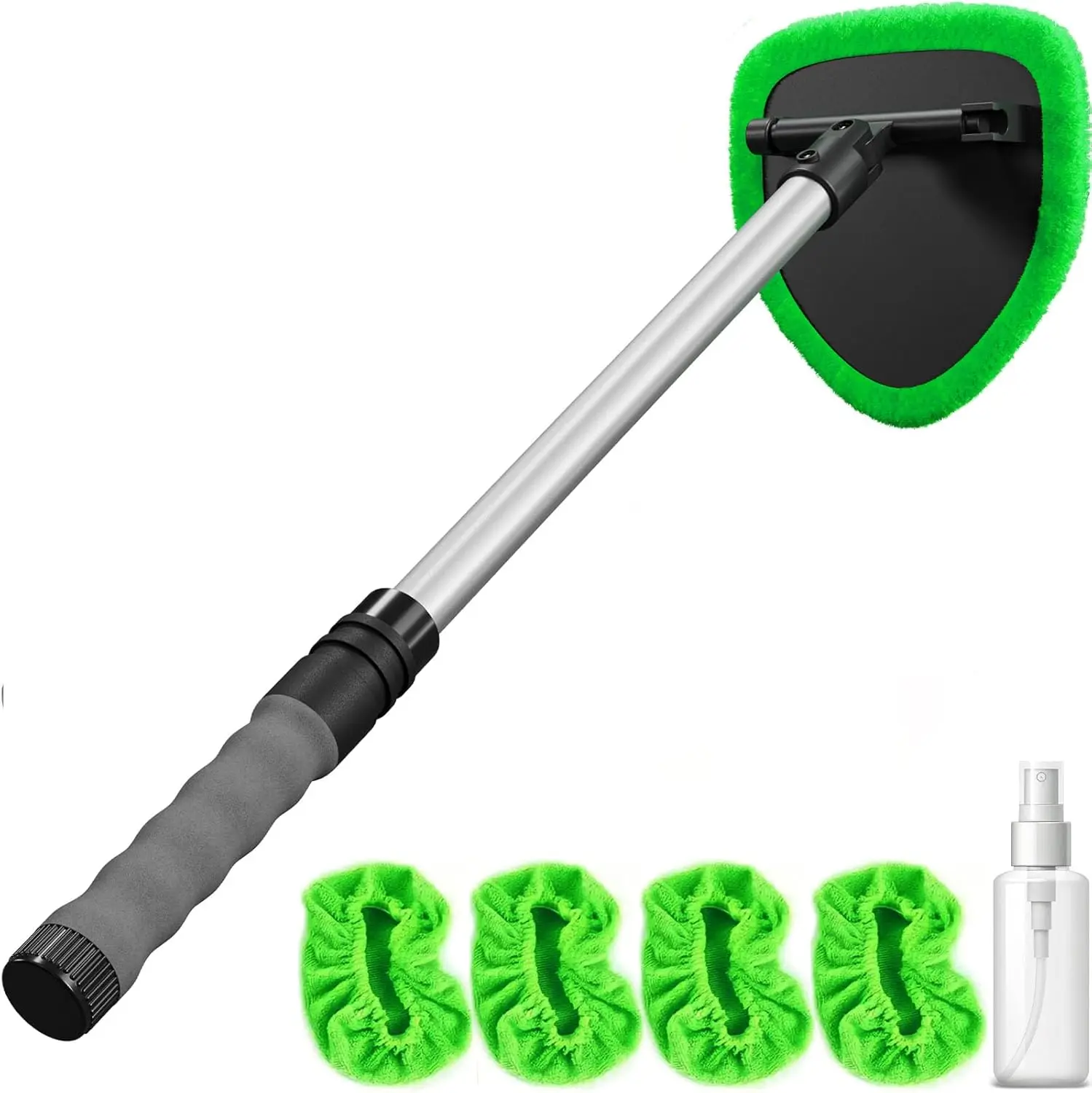 

Windshield Cleaner Tool with Extendable Aluminum Handle (Up to 19.7"), Streak-Free Auto Glass Cleaning Kit with 4 Thick Microfib