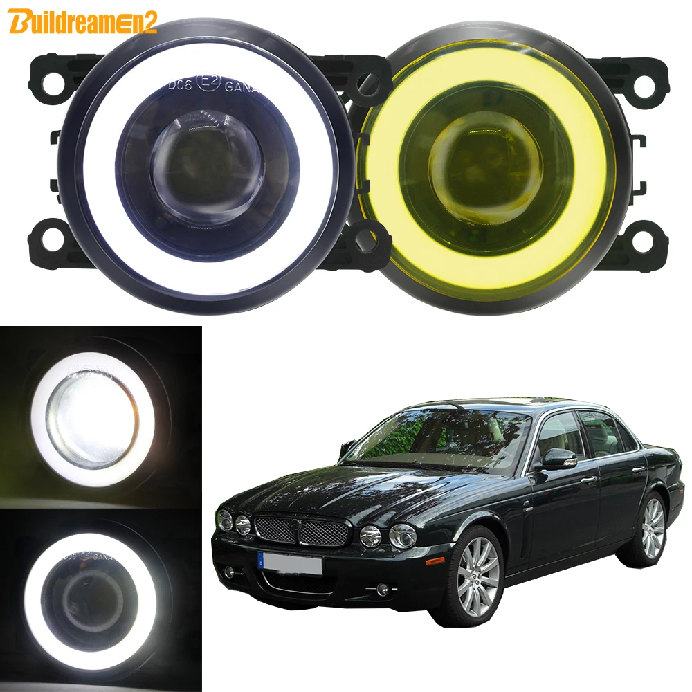 2 X Car Front Fog Light with Angel Eye DRL Assembly For Jaguar XJ X358 2007 2008 2009 H11 LED COB Fog Daytime Running Lamp