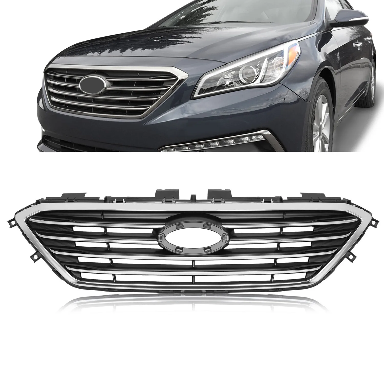 

For Hyundai Sonata Sport 2015-2017 2016 Chrome Front Upper Bumper Grille ABS