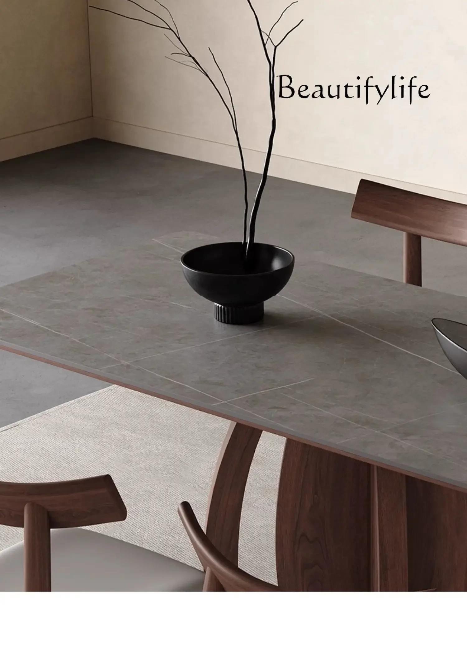 35 N Solid wood full support Italian modern simple household small apartment oak full support matte rock slab dining table