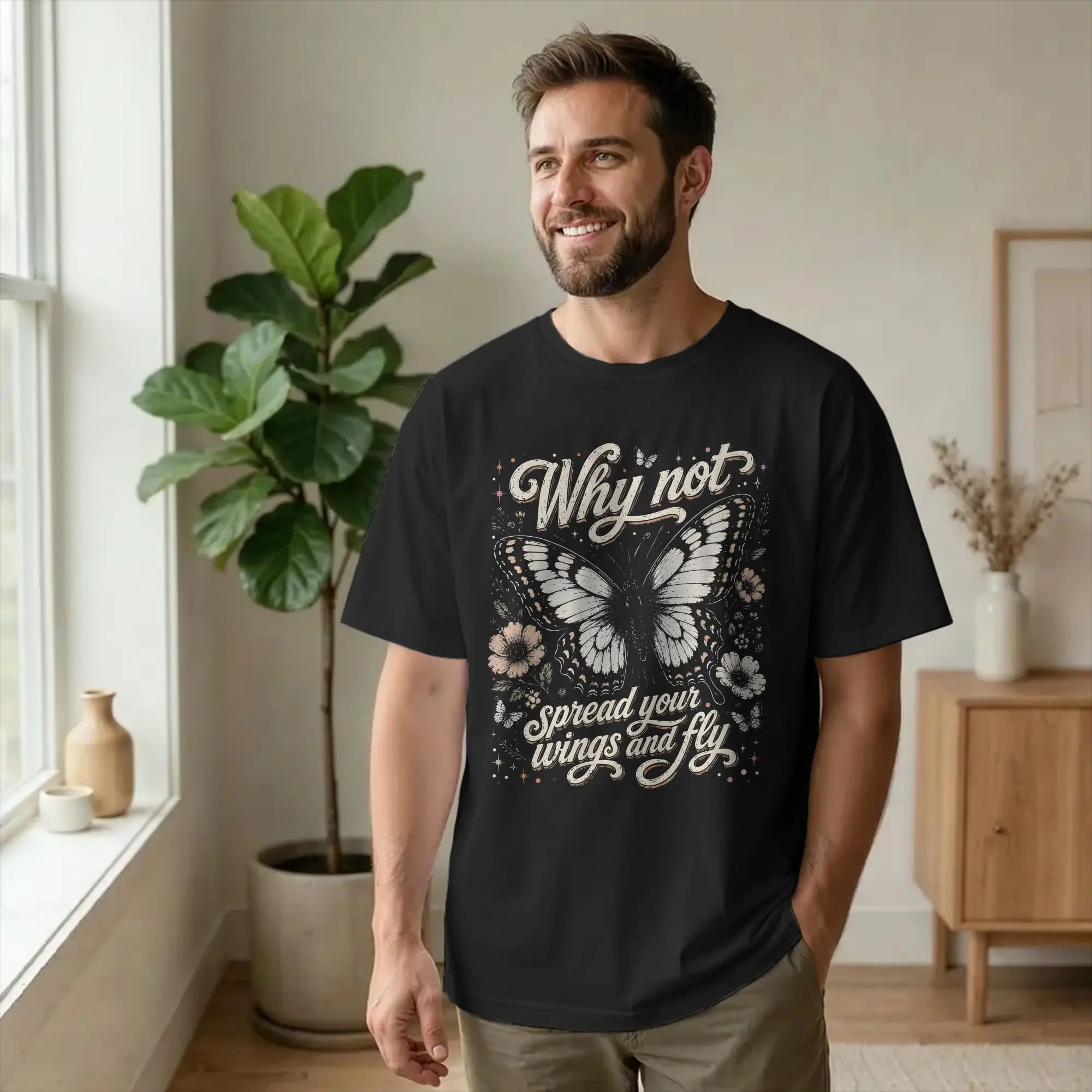 Why Not Spread Your Wings and Fly Vintage Butterfly Quote T Shirt Men Women Cotton Funny T-Shirts Round Neck Hilary Duff Tees