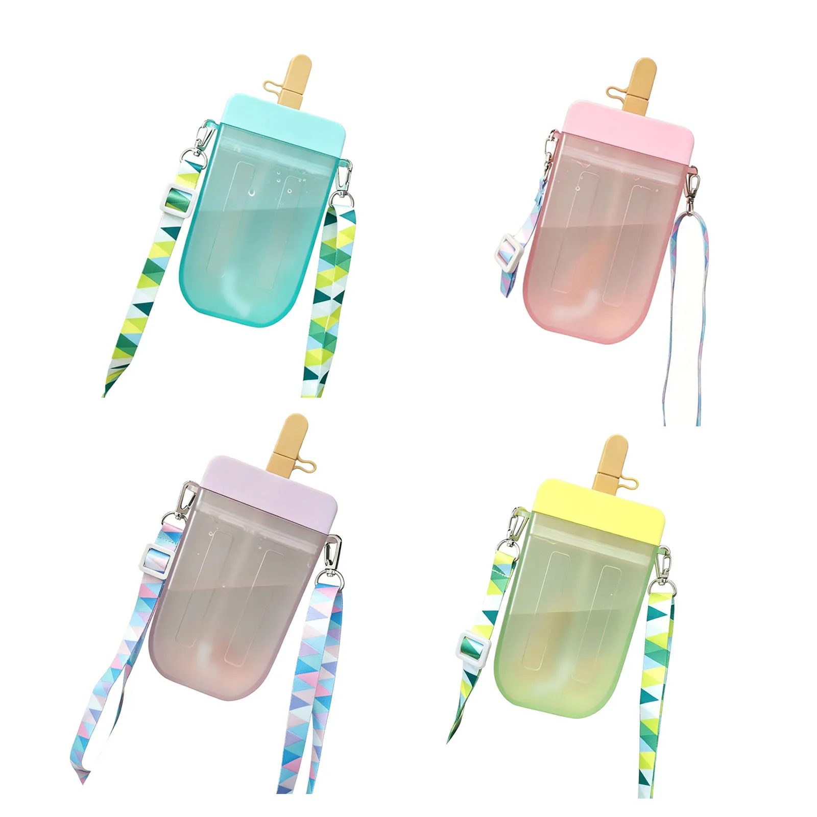 Plastic Adults Students Fashionable Creative 3D Ice Sucker Straw Leak-proof And Drop-resistant Water Cup with Shoulder Strap
