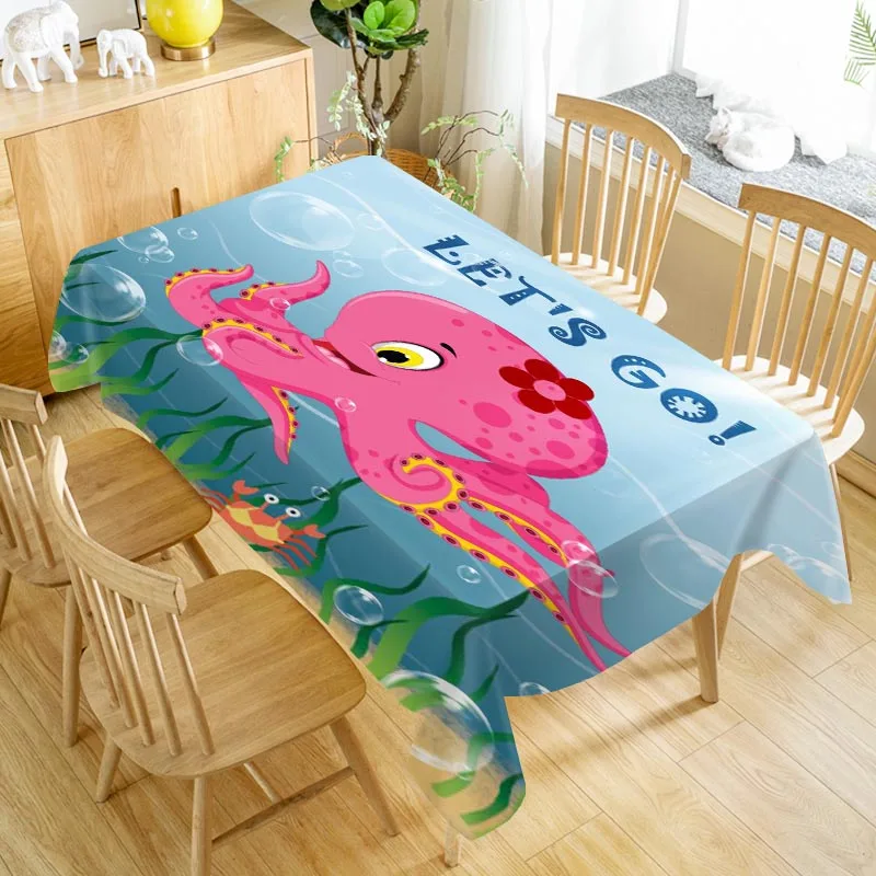 Cartoon Animal Cat Rabbit Dinosaur Octopus Tablecloth Waterproof Fabric Dust-proof Table Cover For Party Home Decor TV Covers