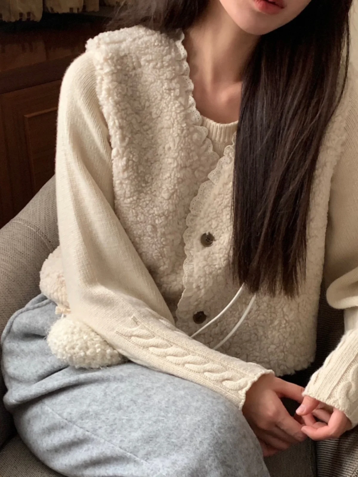 Retro Lamb Fur Vest Outerwear Women's Korean Style Fashionable Ageless Versatile Two-Sided Wear Sleeveless Trendy Top