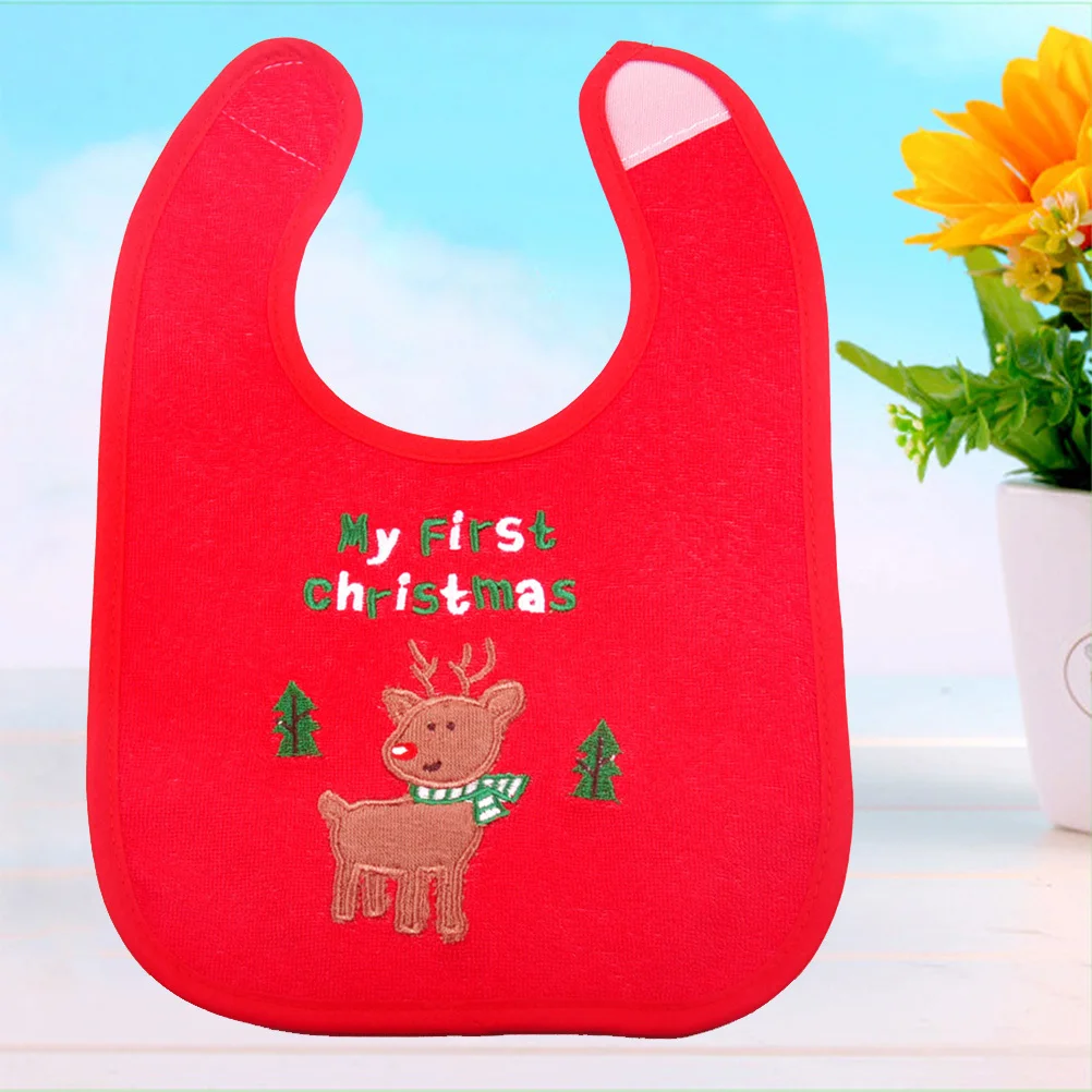 مرايل أطفال حمراء مقاومة للماء، رغبات عيد الميلاد، تطريز غزال، نسيج مريح، سهل التنظيف، قفل قابل للتعديل، مرايل أطفال مقاومة للماء