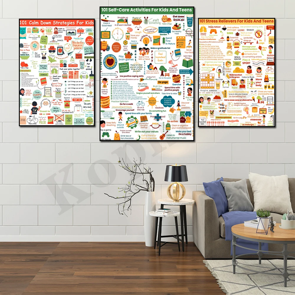 101 Self-Care Coping Skills Wencito Achive Success Highlights, Calm Strategies, Boosting Self-Esteem Wall Art Poster