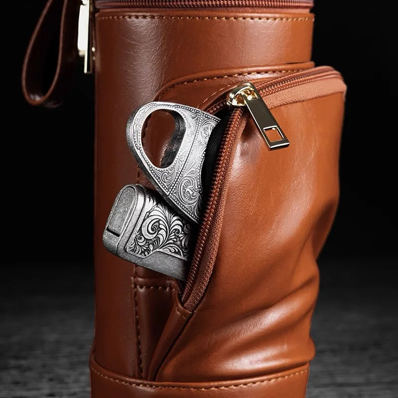 Cow Leather Multifunctional Cigar Holder With Pocket, Cedar Wood Lining And External Thermometer Cigar Box.