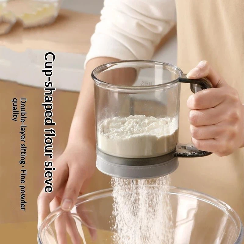 Semi-Automatic Flour Sifter Hand Press Design Transparent Sieve Non-stick Baking Tools Kitchen Gadgets Accessories No Clog
