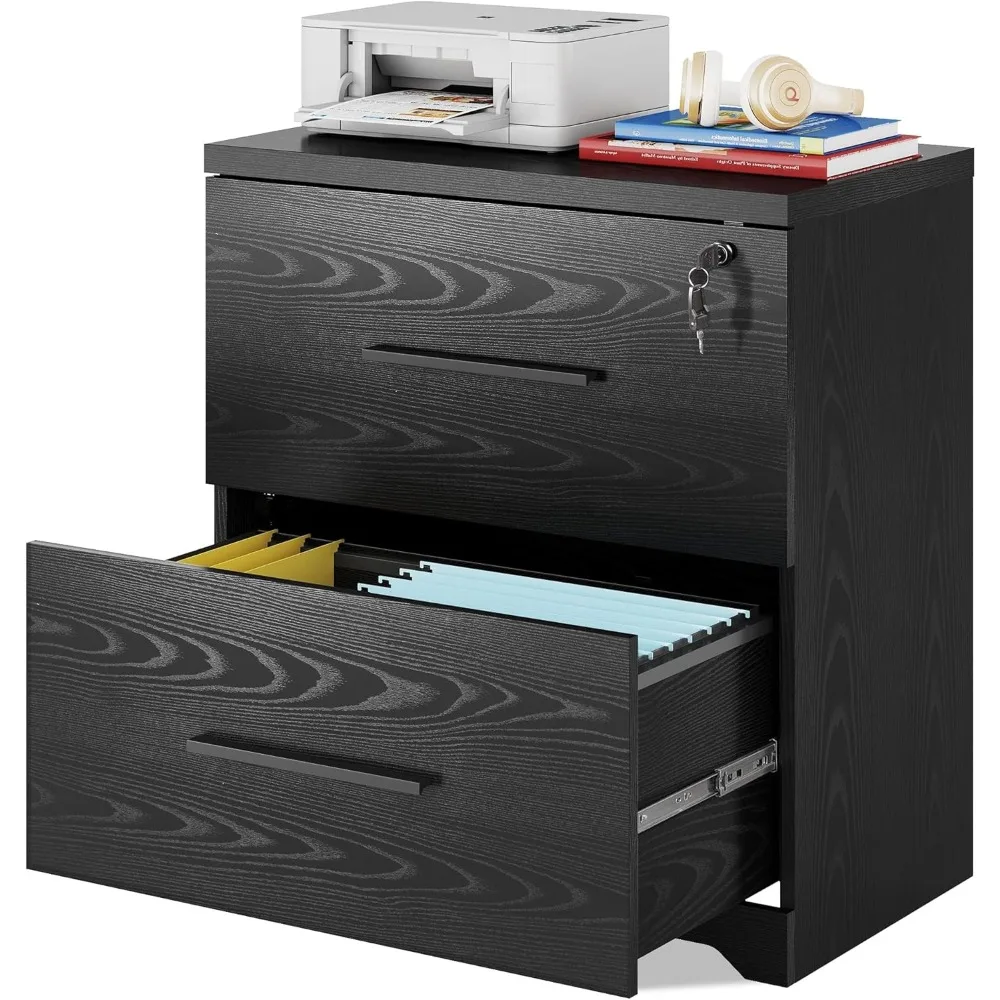 2-Drawer Wood Lateral File Cabinet with Lock for Office Home, Black