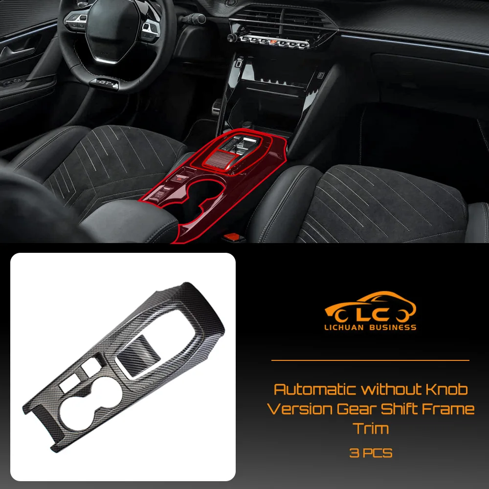 

ABS Gear Shift Frame Trim Panel Cover Automatic without Knob Version for Peugeot 208 2020-2025 Carbon Fiber Color Red Interior