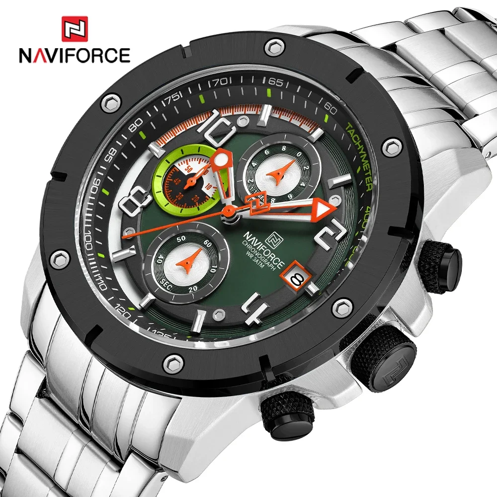 NAVIFORCE NF8056 New Quartz Sport Watch for Men Military Waterproof Luminous Date Chronograph Stainless Steel Men\'s Watches