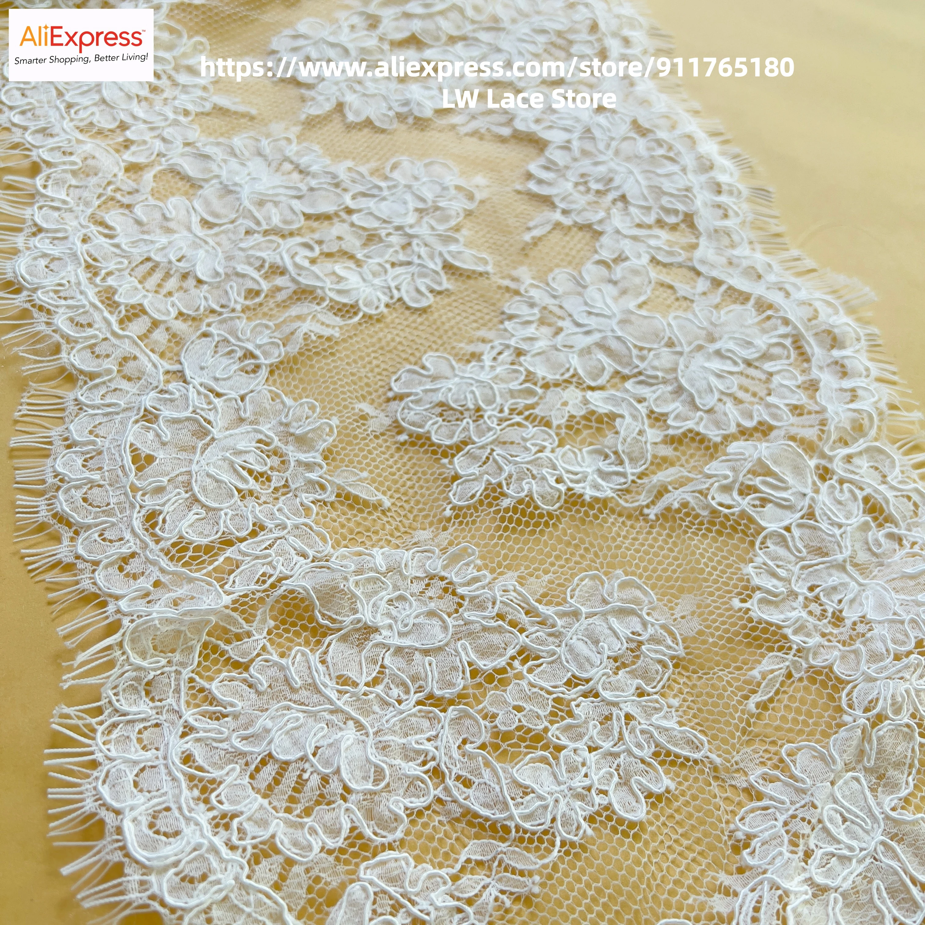 Renda Francesa de Cílios Off-White de 20CM de Largura para Casamento, 3 Jardas de Comprimento, Premium 2026