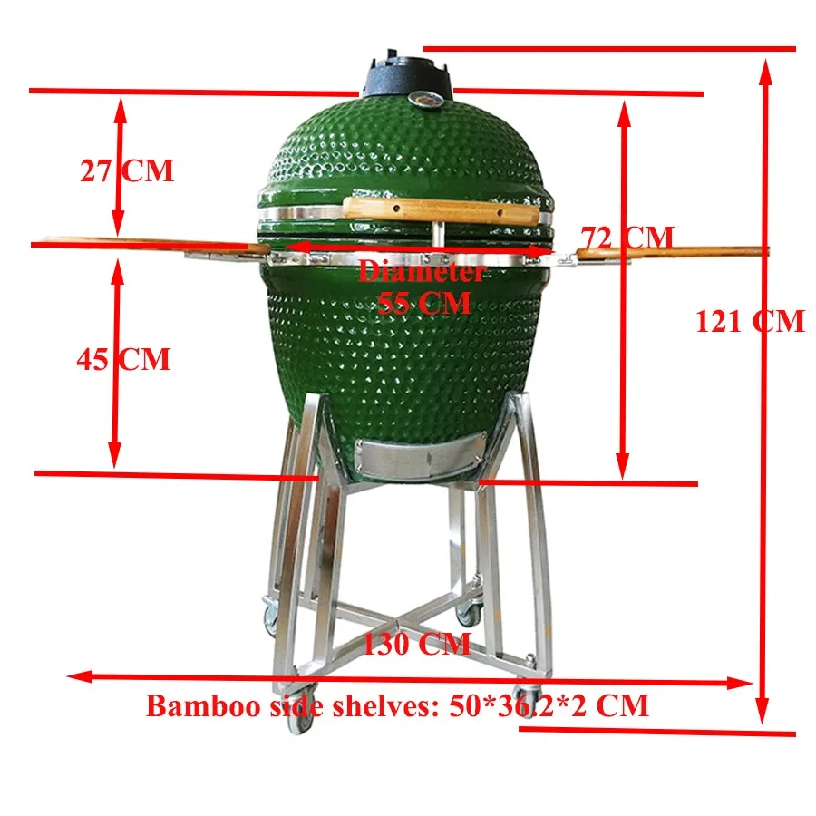Luxurious Premium Garden Supplies Outdoor Kitchen Parrilla Charcoal BBQ Grill 21 Inch Pro Green Kamado Trolley Stainless