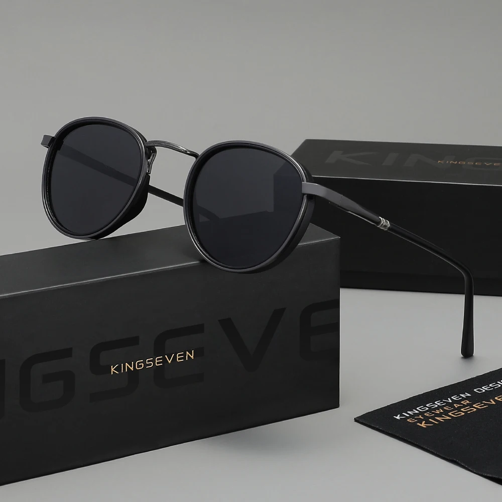 KINGSEVEN Fashionable Retro Sunglasses Round-Rimmed Thin-Frame Alloy Glasses Polarized UV400 High-Quality Luxury Eyewear