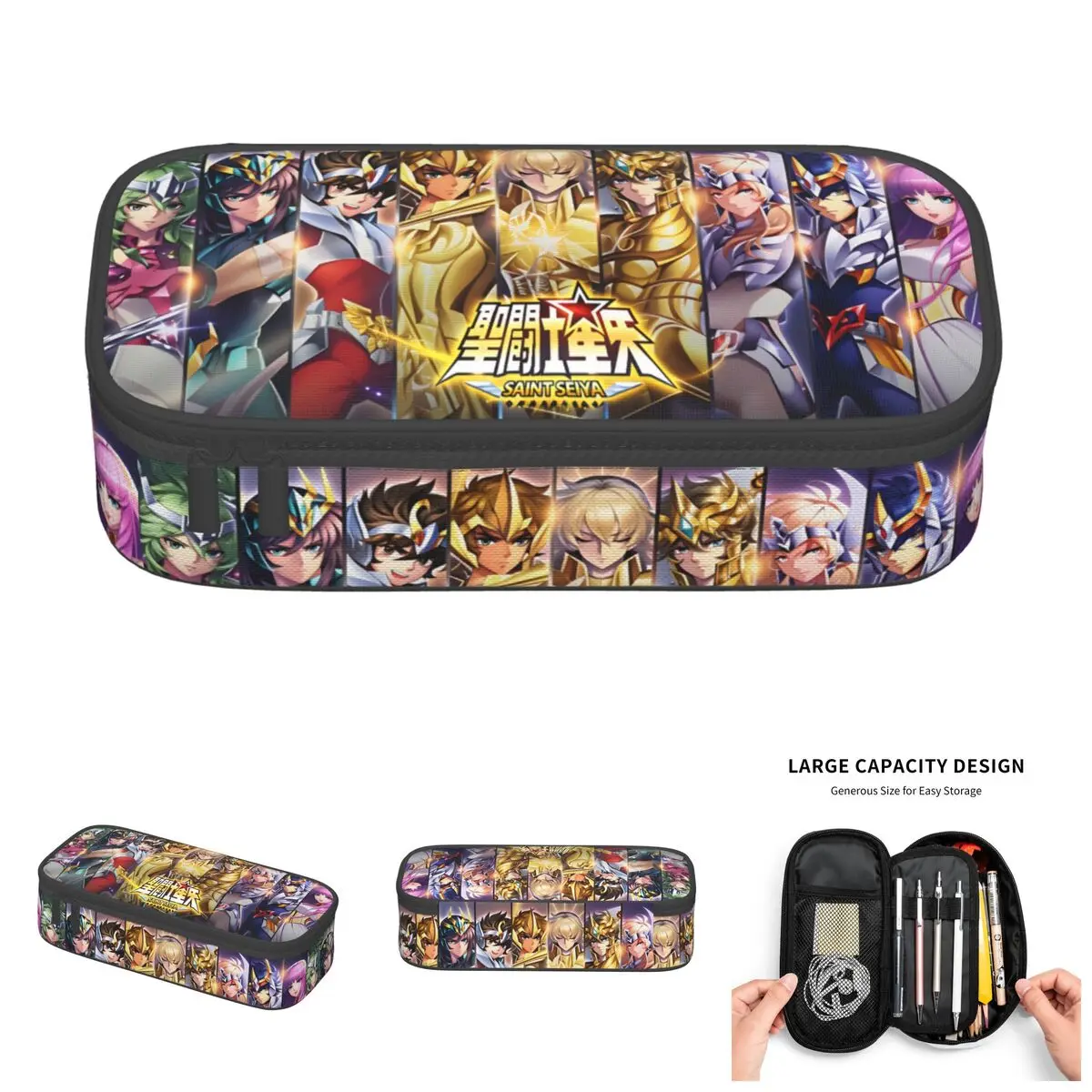 Kawaii Virgo Shaka Knights Of The Zodiac Leo Aiolia Pencil Cases for Large Capacity Pen Box Bag School Accessories