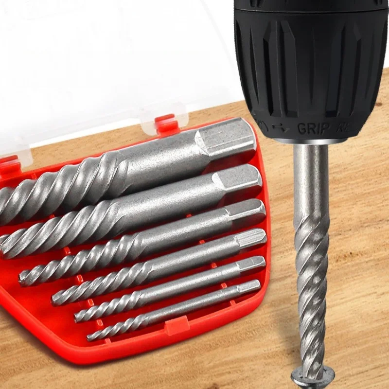 6PCS Alloy Steel Spiral Screw Extractor Set, Stripped Screw & Broken Bolt Remover, Easy Out Damaged Stud Extractor Repair Tool K