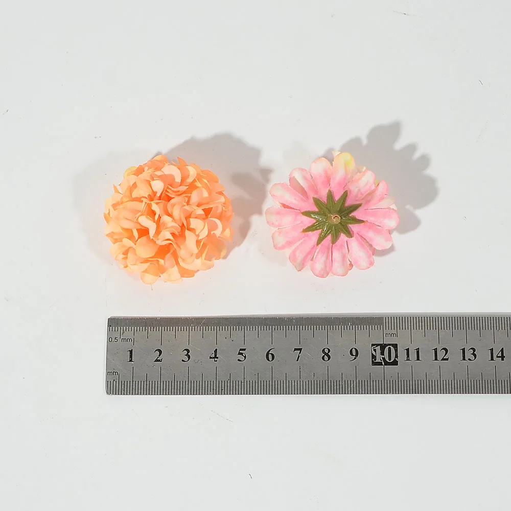 50pcs/lot Cheap 4cm Artificial Flower Silk Chrysanthemum Head For Wedding Decoration DIY Wreath Scrapbooking craft Fake Flowers