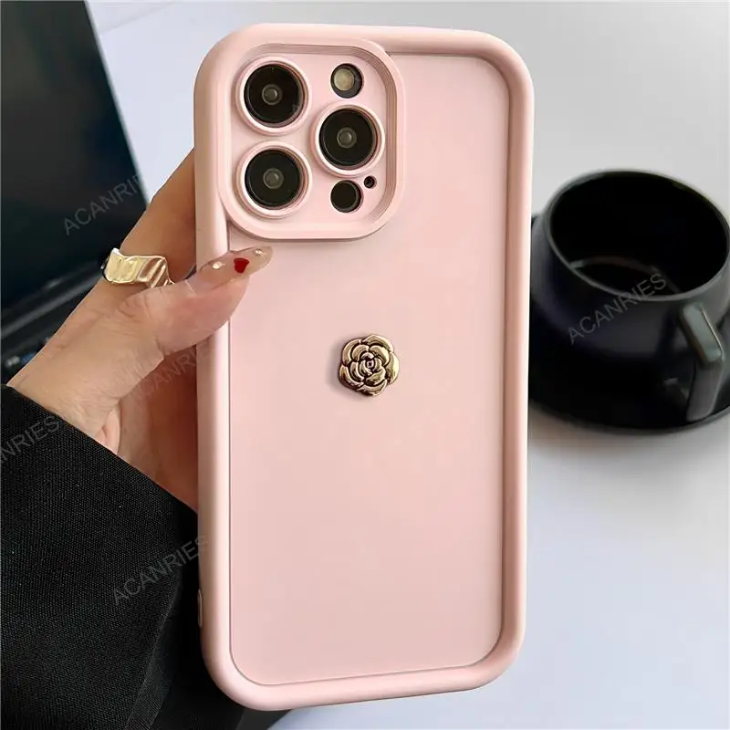 For Samsung Galaxy A14 4G 5G A54 A34 A24 A04 A05s A04s A15 A05 Featured Border 3D Camellia Silicone Case A 14 15 24 34 54 Cover