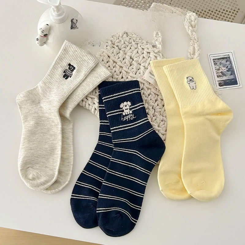 8 أزواج من الجوارب المطرزة للكلاب الصغيرة اللطيفة للنساء لفصل الربيع والخريف، جوارب أنبوبية طويلة مريحة وبسيطة #3