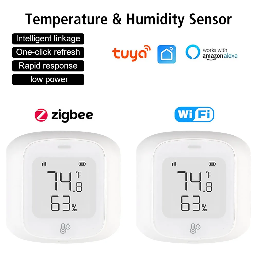 

Voice Control ​Remote Sensor With LED Screen Temperature And Humidity Sensor Smart Home Linkage Thermo-hygrome Mini Thermometer