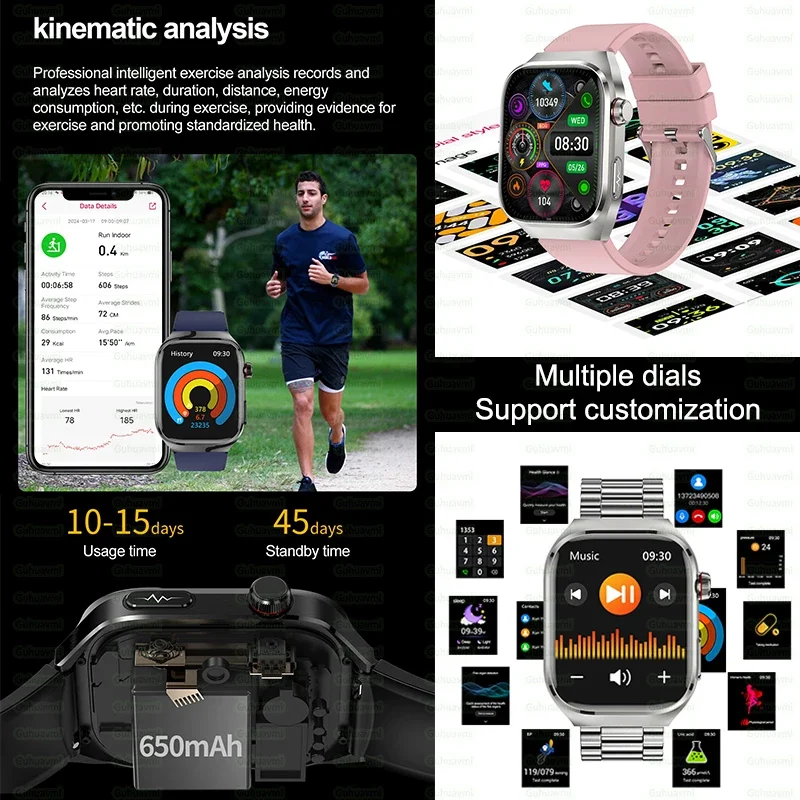 Montre connectée ECG PPG HRV, moniteur de fréquence cardiaque, micro examen physique, appels Bluetooth, acide urique, glycémie, nouvelle collection