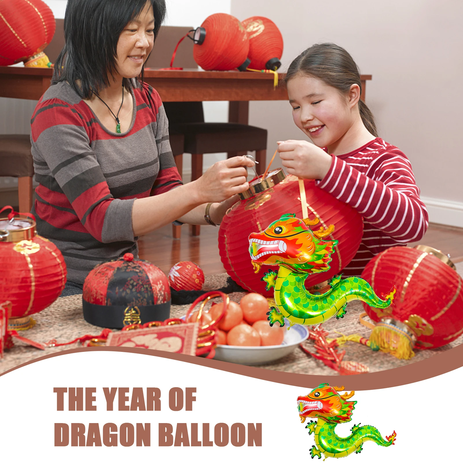 

5 Pcs The Year of Dragon Balloon Aluminum Film Party Supplies Green Mold Father