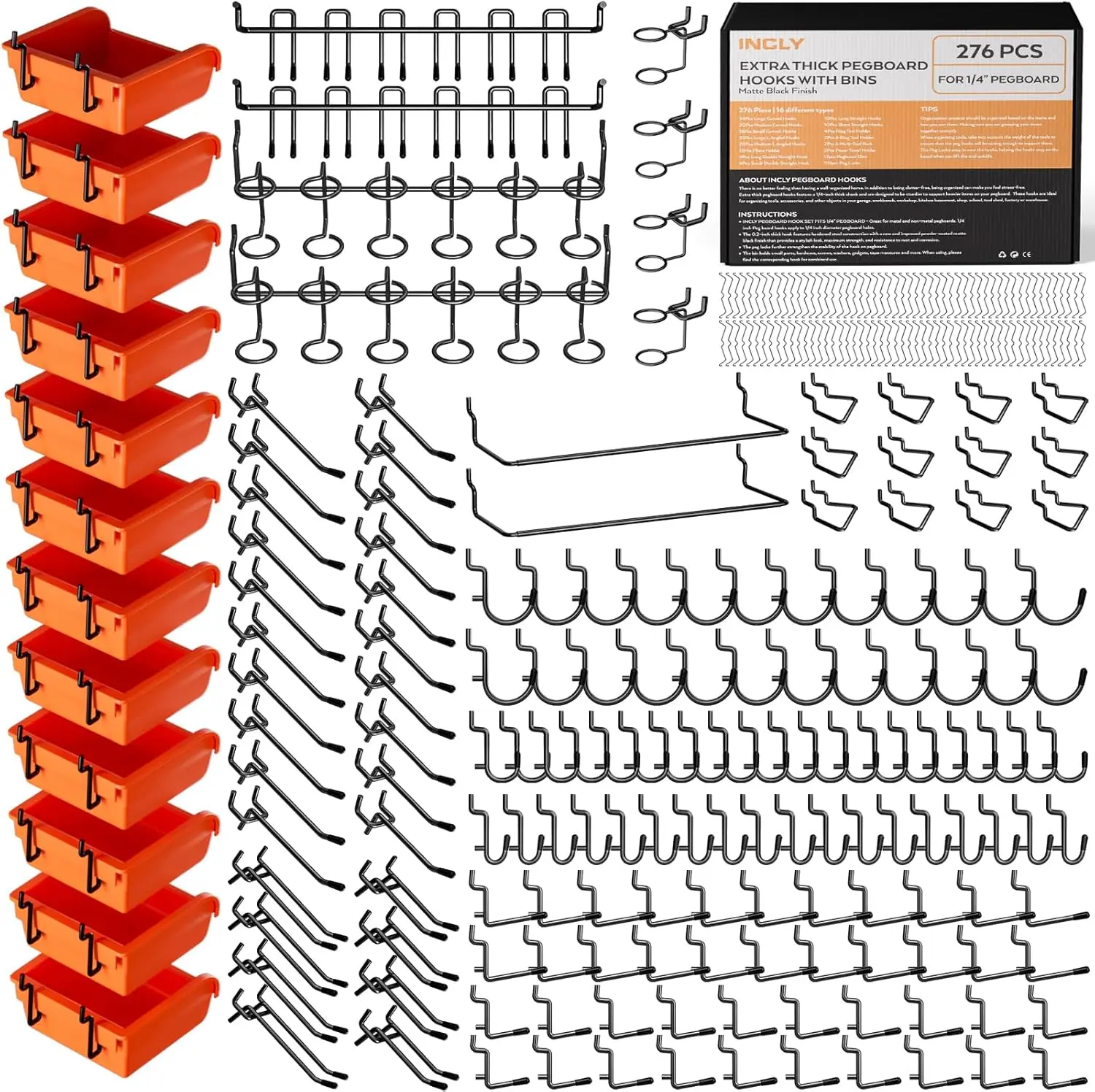 

Набор из 276 прочных черных аксессуаров для перфорированной панели с контейнерами, крючками и держателем для бумажных полотенец для организации инструментов на стене гаража