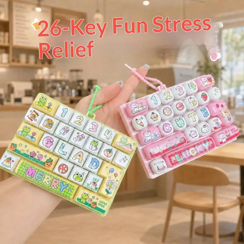 26 Grid Keycap Clicker Anti Stress Fidget Keyboard Keychain Decompression Button Cartoon Hand Relax Party Favor Accessories Gift