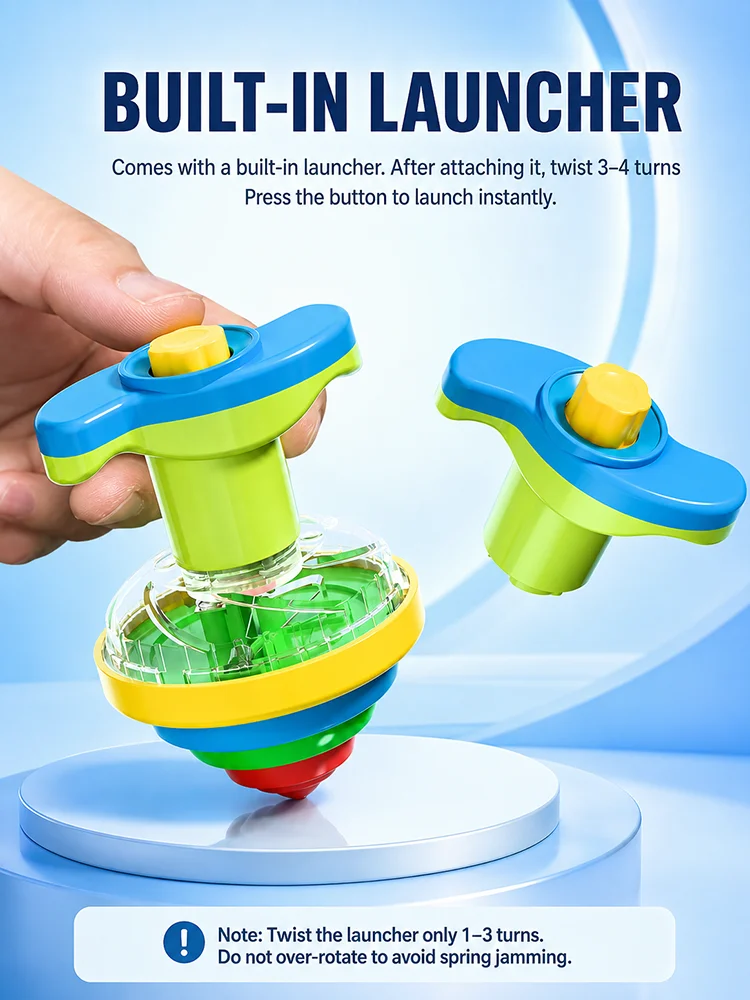 Classic Music Flashing Lights Up Bouncing Spinner Top Rotate Gyro Launcher Educational Interesting Children's Toys Birthday Gift
