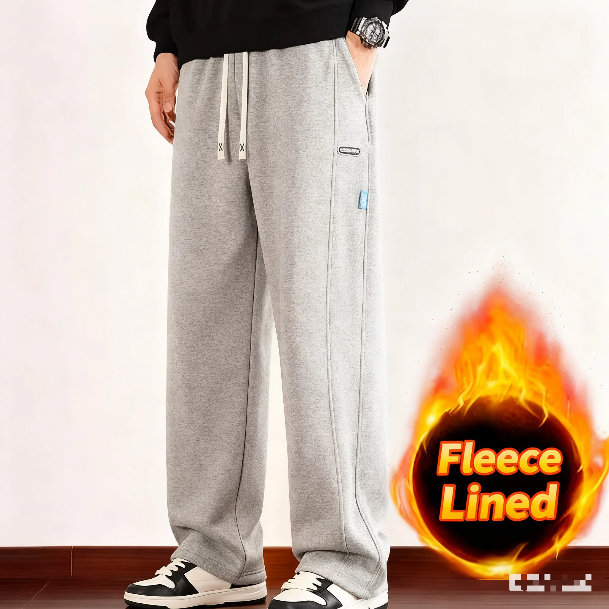 10XL Extra Size Fleece Lining Long Pants Men, Classic Elastic Waist Outdoors Jogger Pants For Man, Sports Male Winter Sweatpants