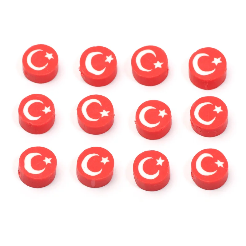 20/50pcs 9mm Clay Turkish Flag Beads for Bracelets Flat Polymer Clay Loose Spacer Beads for Jewelry Marking Necklace Findings