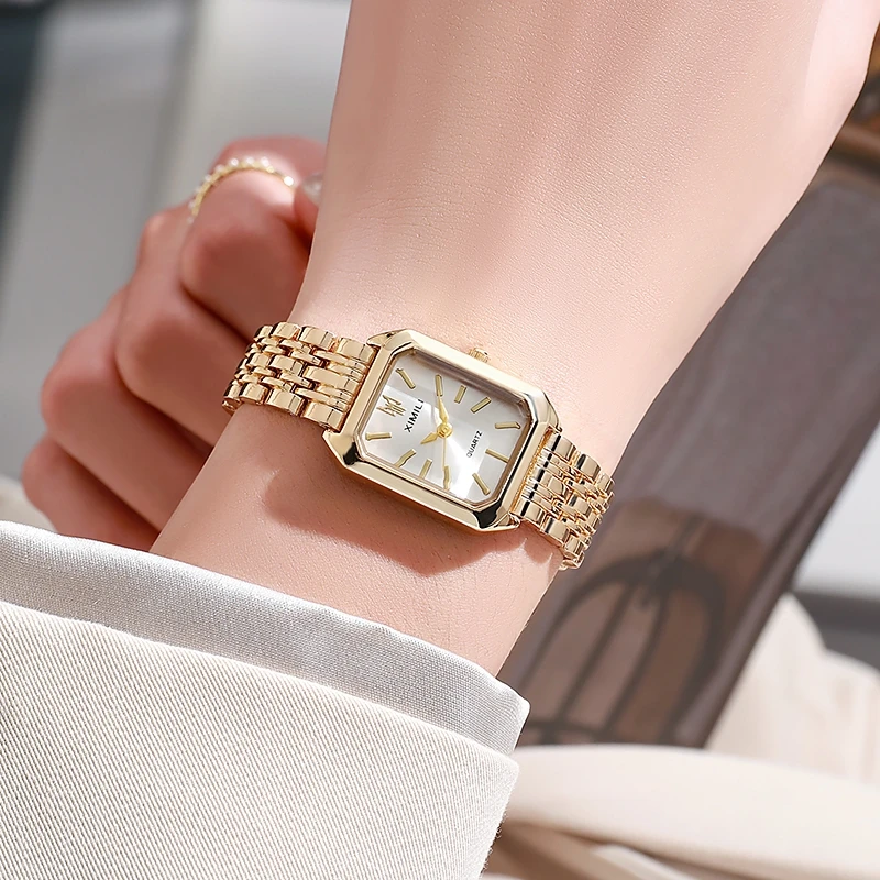 Foreign trade new light luxury steel belt women\'s watch female students fashion simple square quartz watch wholesale