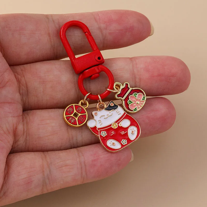 Aihua Niedlicher Glückskatzen-Schlüsselanhänger, Glücksbringer-Schlüsselring-Anhänger für Freunde, Liebhaber, Souvenir-Geschenk – Detail 4