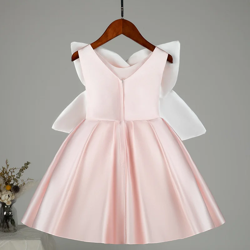 Princesa rosa flor menina vestido sem mangas apliques miçangas para casamento meninas festa de aniversário vestidos de baile