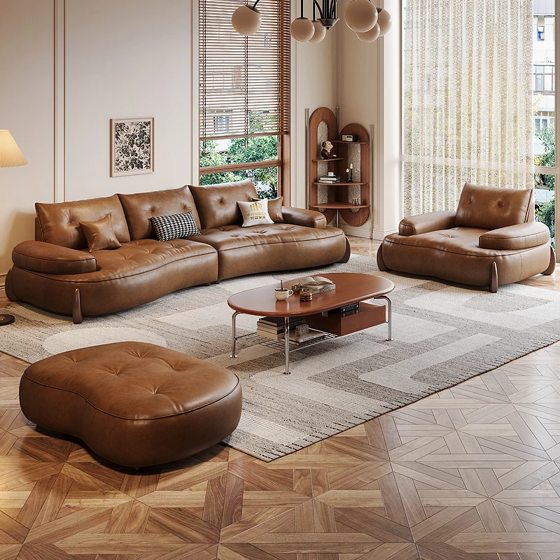 

Oil wax skin Home living room sofa arc modern brown retro design Armchair couch lazy recliner home wohnzimmer sofas furniture