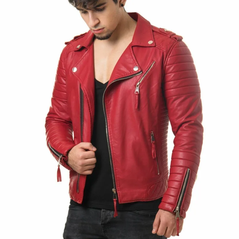 Men's 100% REAL LEATHER Jacket Biker Stich Lightweight Leather Jacket