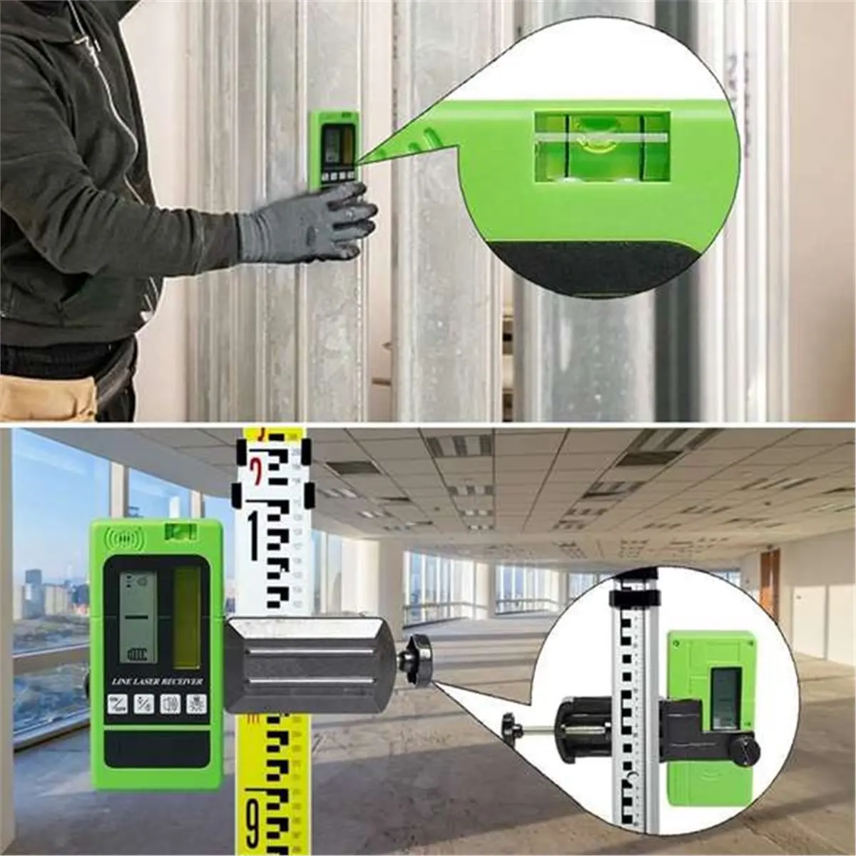 2026 New Laser Receiver LR-5RG for Laser Level, Two-Sided Back-Lit LCD Displays, Use for 901CG/902CG, BOX-1G/R