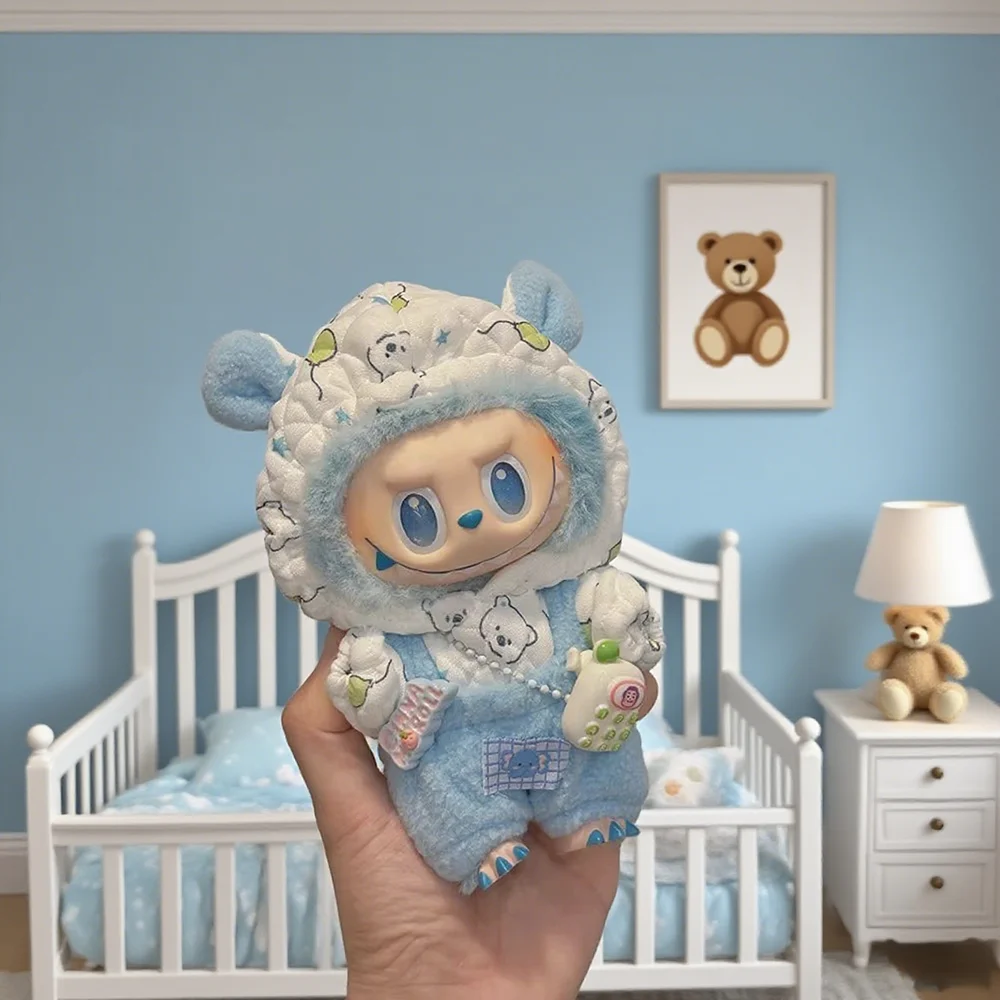 

[Без куклы] Одежда для Labubu V1 V2 V3, мини-пижама с маской для глаз, одежда из трех предметов Kawaii, милые плюшевые аксессуары для кукол идолов