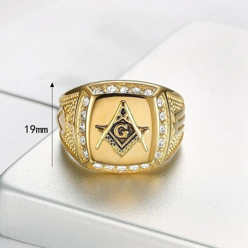 Classic Retro Freemason AG Zircon Rings Titanium Steel Men Personalized Fashion Ring Charm Jewelry