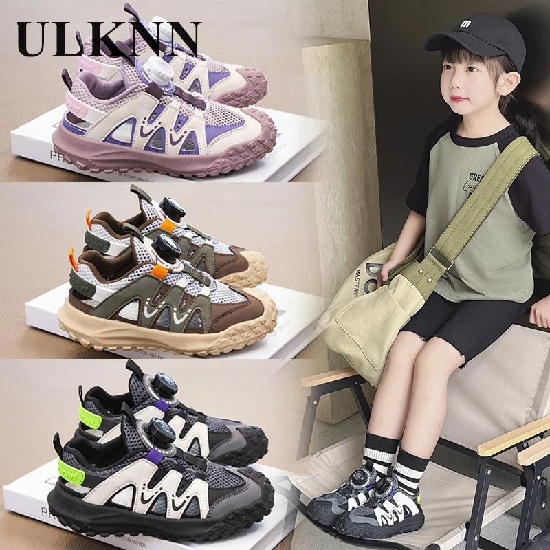 Girls' Green Casual Sandals Girls' Black Sneakers Summer New Swivel Buckle Running Children's Shoes Boy Anti-Slippery Shoe Trend