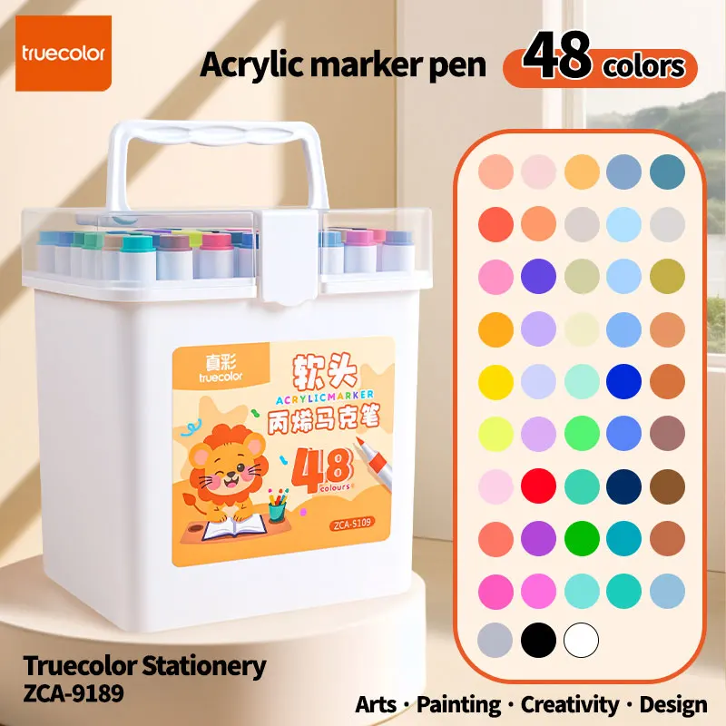 

Набор акриловых маркеров Truecolor ZCA-9189, 48 цветов, с мягким наконечником, в ведре, для художественных работ и рисования, портативная упаковка в ведре