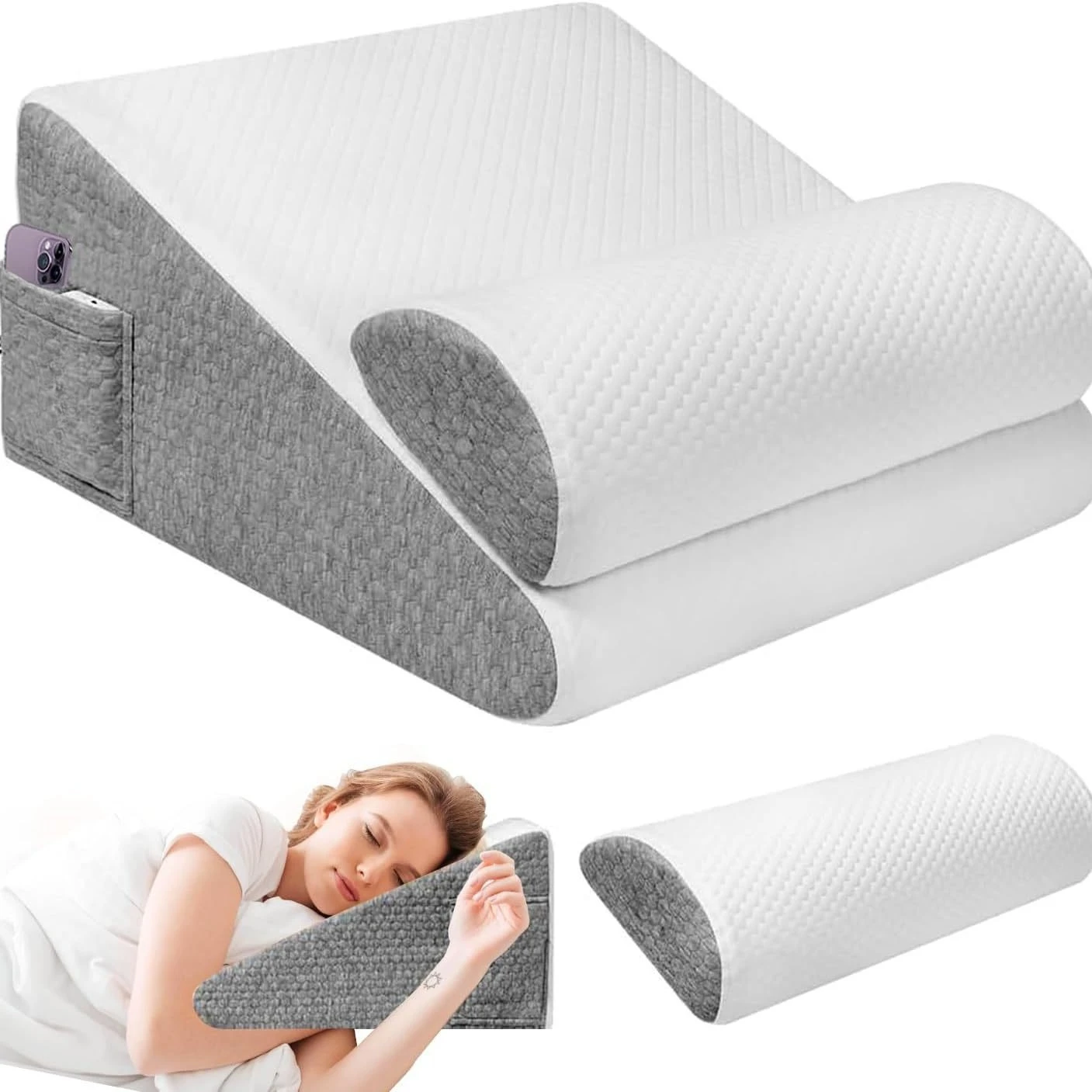Bed Wedge Pillow for Sleeping Memory Foam Triangle Pillow High Density Memory Foam Breathable Fabric Removable Washable Cover
