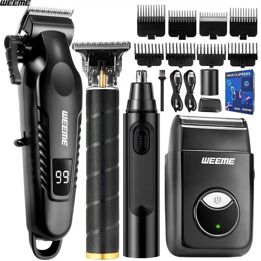 メンズグルーミングキット-usb急速充電ヘアクリッパー、tスタイルトリマー、カミソリ、鼻毛トリマー、家庭用＆旅行用4点セット