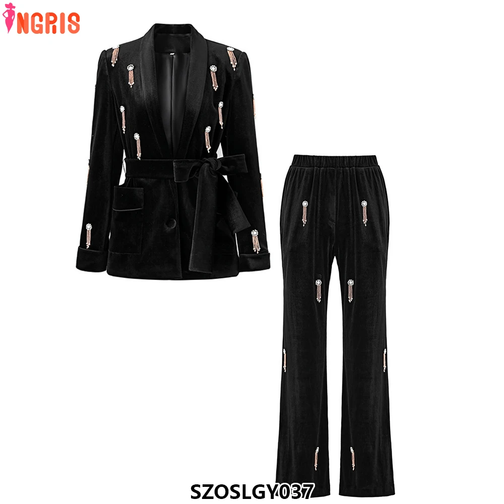 

Fashion Velvet Suit Set Office Women Velvet Suit Pants Two Piece Suit Women Blazer-SZOSLGY037
