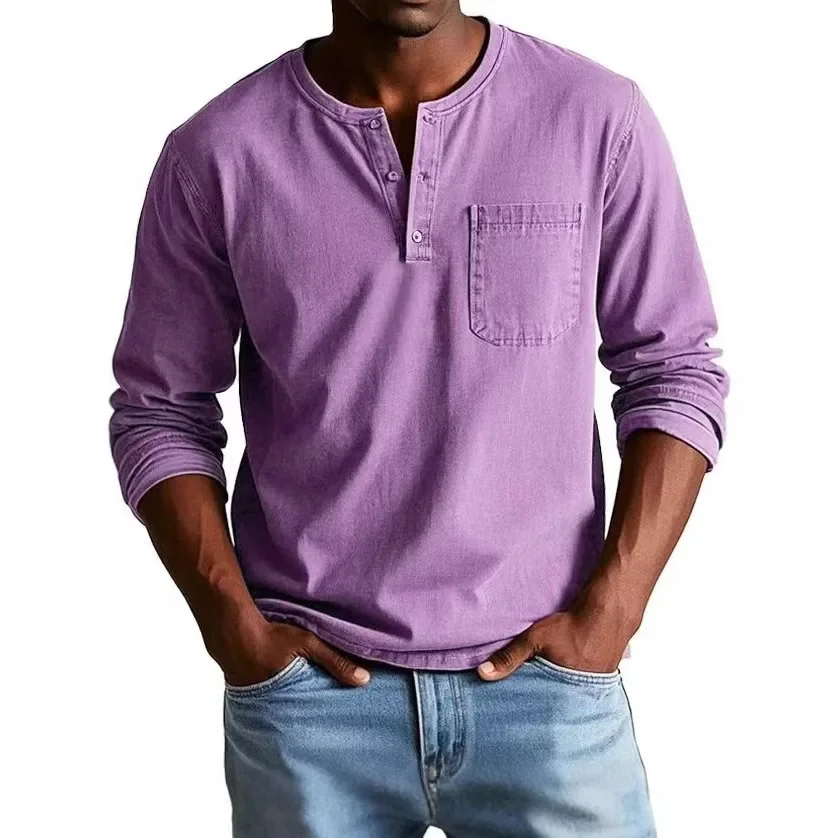 LIBIELIY Spring Autumn O-Neck Long Sleeve T-Shirts Men Slim Breathable Pull On Casual Full Tshirt Male Daily Solid Pocket Tees T