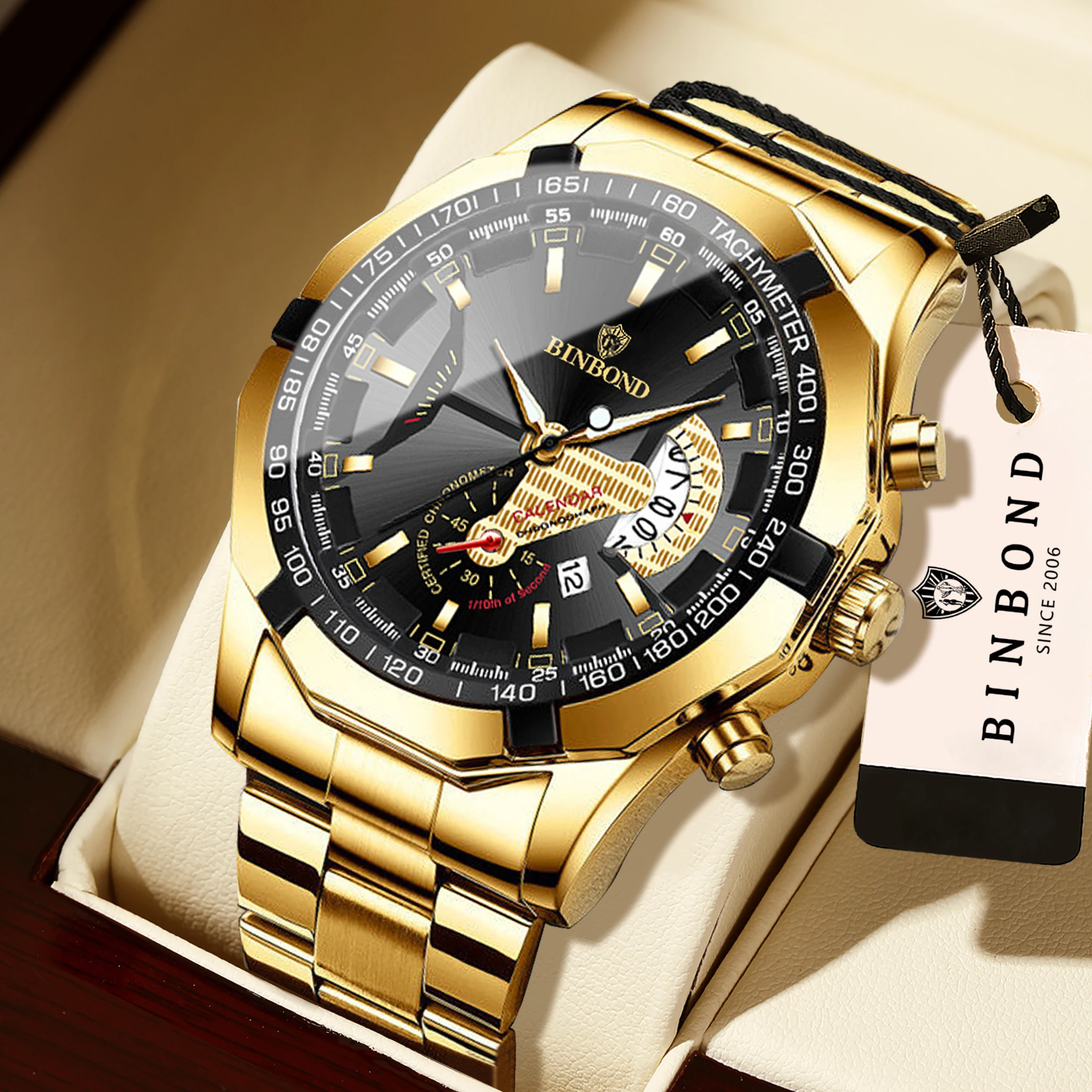 BINBOND Quartz Watches For Men Luxury Luminous Waterproof Precise Auto Date Men's Watch Stainless Steel Reloj Free Ship