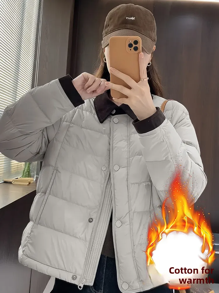 

Korean Sle Commuter ort down Jaet Women's Thiened Winter Coat Zipper Closure Long Sve Collar Pure Color