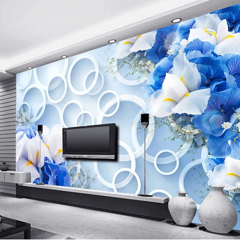 Customized Wallpaper 3D Fantasy Blue Flowers Circle Mural Decor Living room TV background wall bedroom restaurant wall fabric 8d