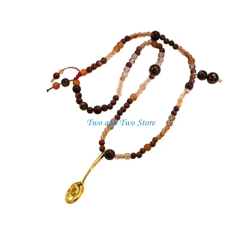 HX6F Pack of 1 Gift Ready Spoon Pendant Bead Chain with Acrylic Glass Beads Ethnic Inspired Fashion Jewelry Piece