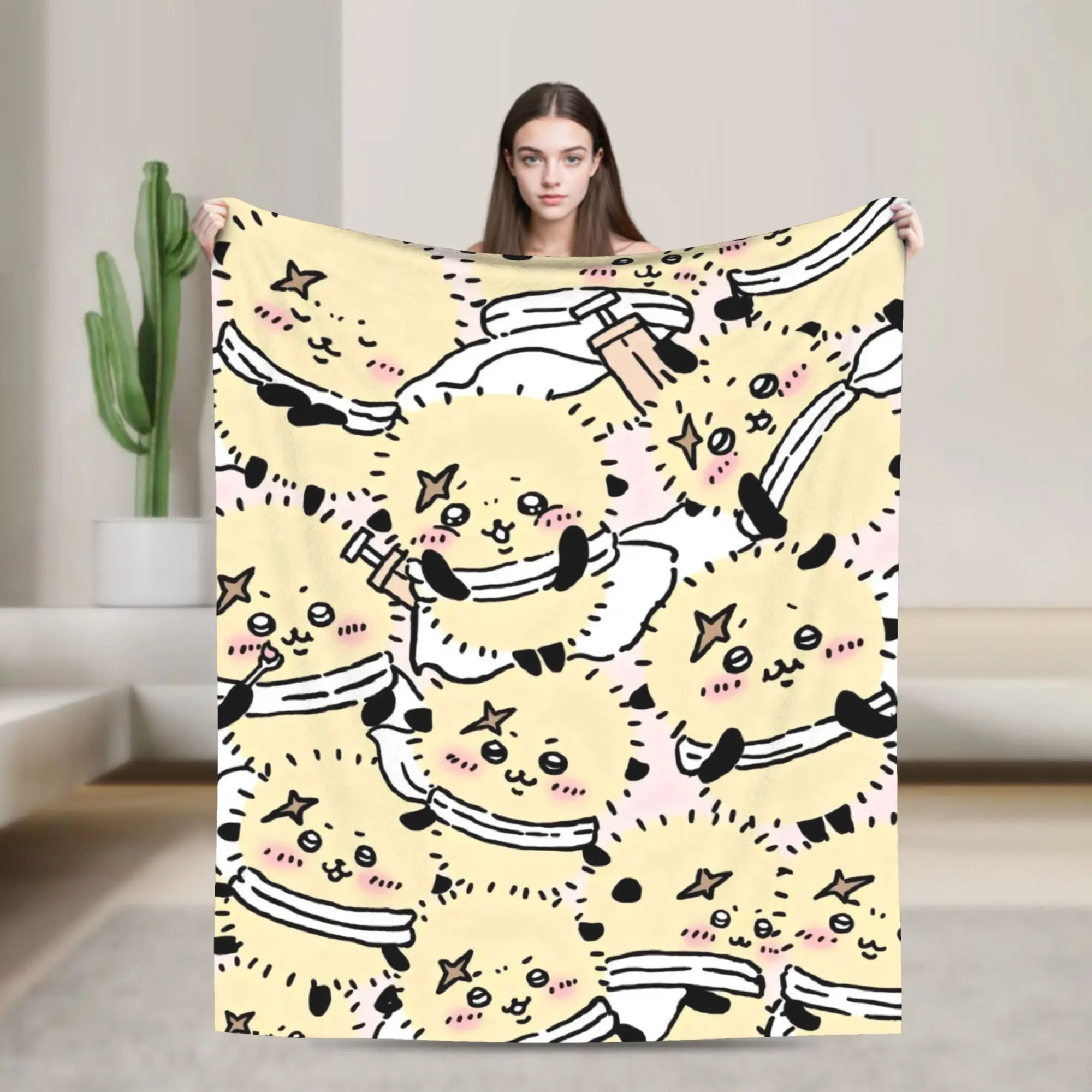 Cute Kawaii C-ChiikawaS Cartoon Movie Super Warm Blanket  Camping Plush Throw Blanket Outdoor Flannel Bedspread Sofa Bed Cover